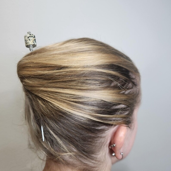 ♜ Dalmatian Jasper Tresskeep Hair Stick, Strong Hold, Effortless Feel, Epic Look - Picture 4 of 9